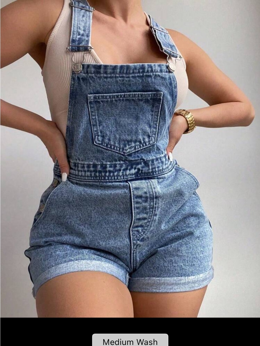 SHEIN Medium Wash Denim Short Overalls